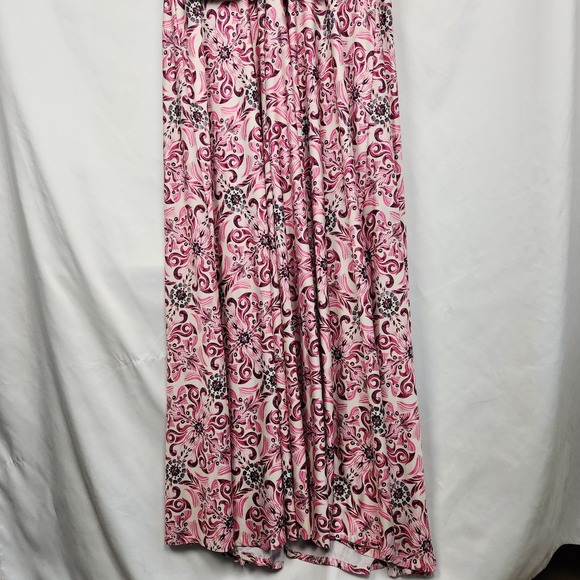 Koh Koh‎ Maxi Dress 4X Pink Floral V-Neck Short Sleeve Flowy Long Soft Stretch - Picture 2 of 8